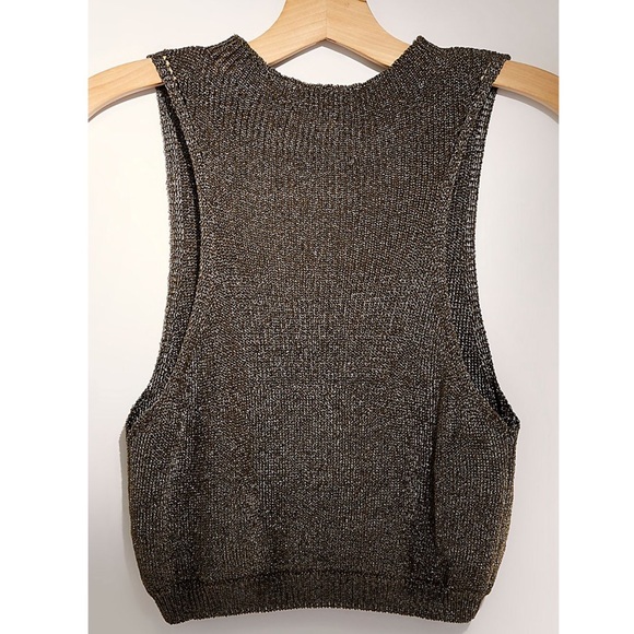 NEW FREE PEOPLE Olive/Gold Shine Slinky Sexy Kimmi Crop Tank Top Sz S/P NWOT - Picture 5 of 11